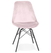 Design stoel 'ZAZY' in roze fluweel met zwart metalen poten